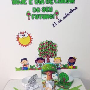 Kit Pedagógico Dia da Árvore: Painel 3D, Avental, Viseira, Luva de História e Diorama