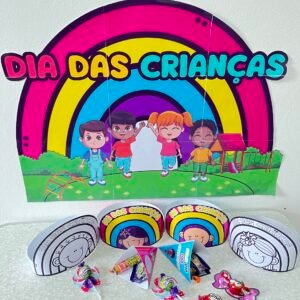 Kit Painel Dia das Crianças Arco-Íris + Lembrancinhas
